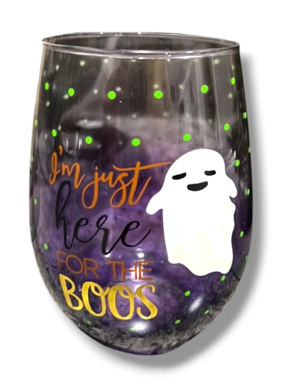 Halloween I’m Just Here For The Boos Ghost Holiday Humor Stemless Wine Glass